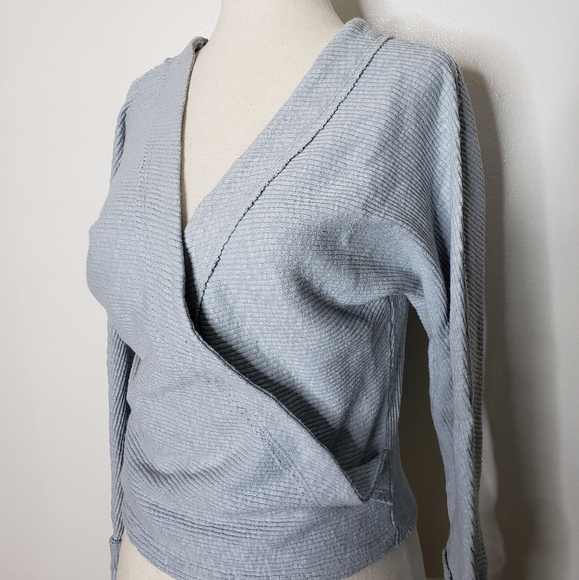 NEW Free People Faux Wrap Ribbed Jersey Lupine Top Thermal Knit Bohemian Spring - Picture 12 of 15